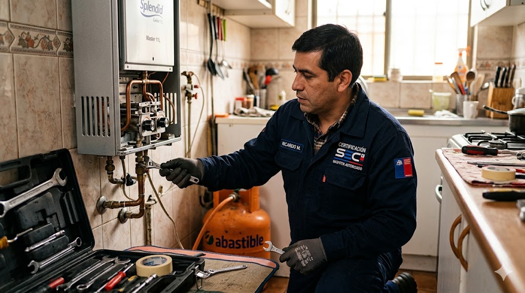 Certified technician inspecting calefont